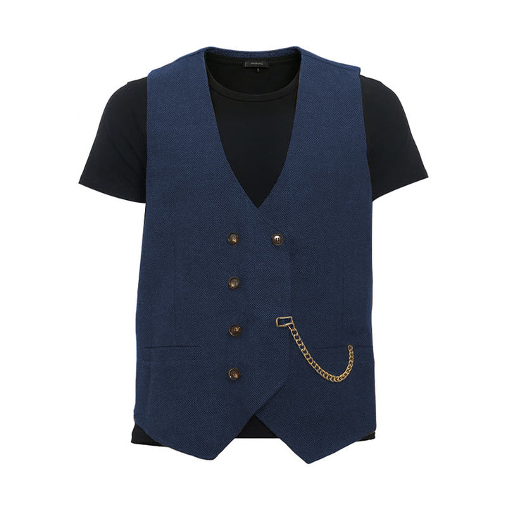 Britischer Retro-Anzugweste für Herren mit zweireihiger Knopfleiste - Marine - 3XL - image 22