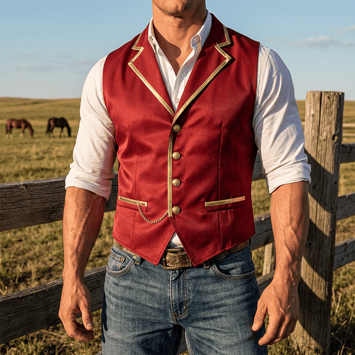 Britische Anzugweste im viktorianischen Stil mit Goldbesatz für Herren - Rot - 2XL - image 5
