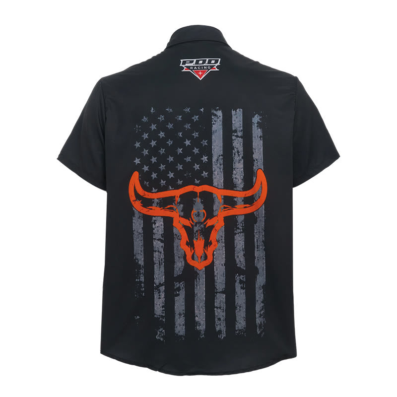Herrenhemd mit Western-Motiv und amerikanischem Flaggenprint und Bullenschädel - image 10