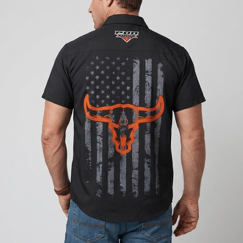 Herrenhemd mit Western-Motiv und amerikanischem Flaggenprint und Bullenschädel - image 1