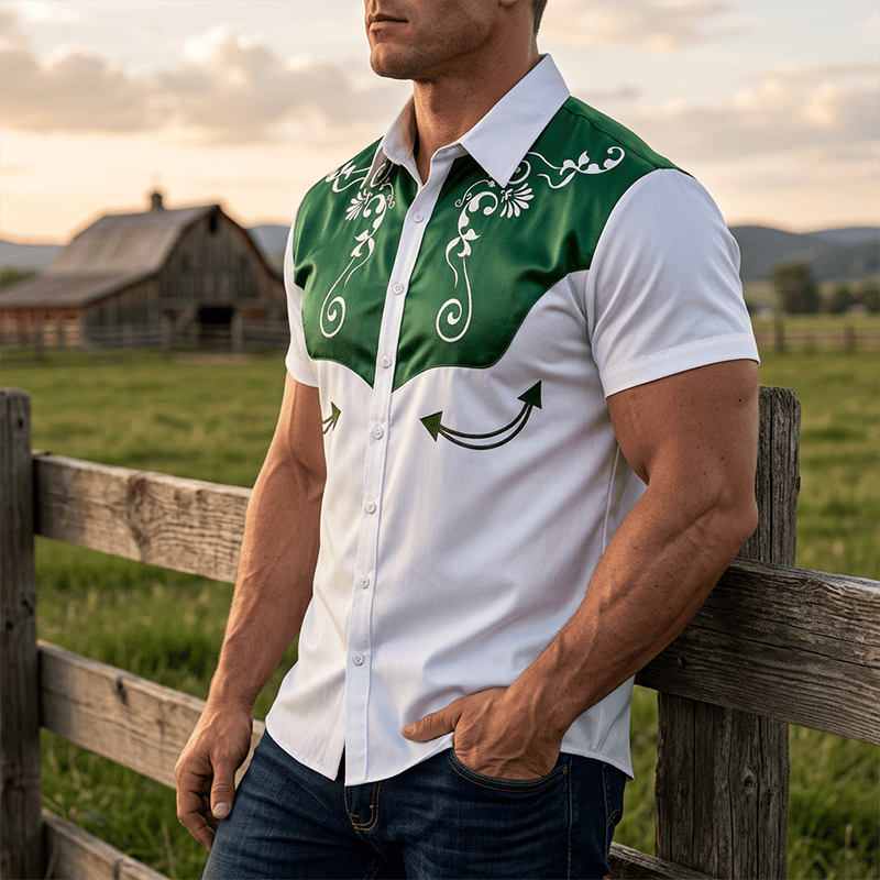 Herren-Vintage-Westernhemd mit Blumenmuster und Knopfleiste - Grün - 3XL - image 6