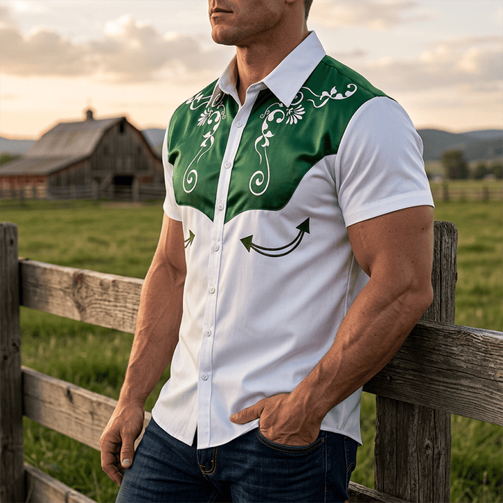 Herren-Vintage-Westernhemd mit Blumenmuster und Knopfleiste - Grün - 3XL - image 6