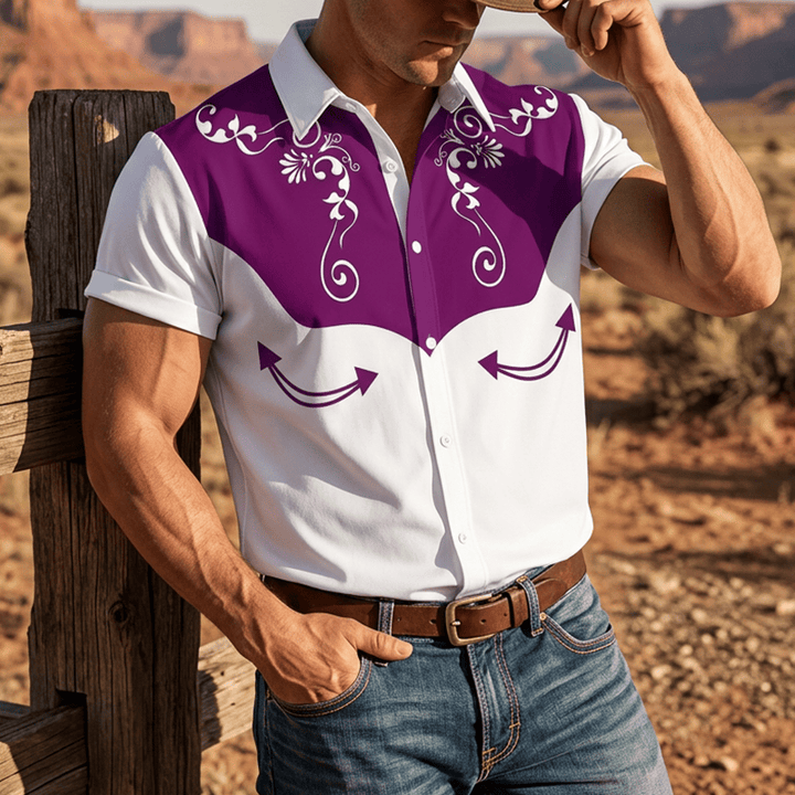 Herren-Vintage-Westernhemd mit Blumenmuster und Knopfleiste - Lila - 3XL - image 7