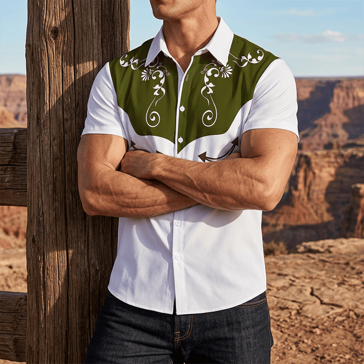 Herren-Vintage-Westernhemd mit Blumenmuster und Knopfleiste - Armeegrün - 3XL - image 5