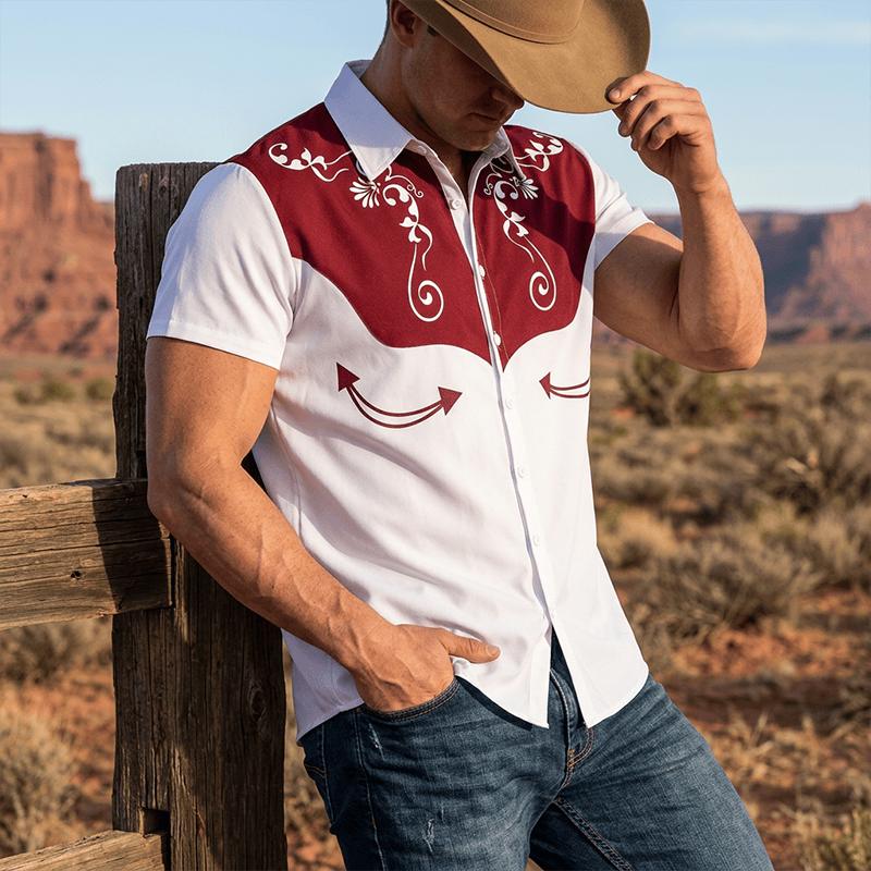 Herren-Vintage-Westernhemd mit Blumenmuster und Knopfleiste - Wein - 3XL - image 0