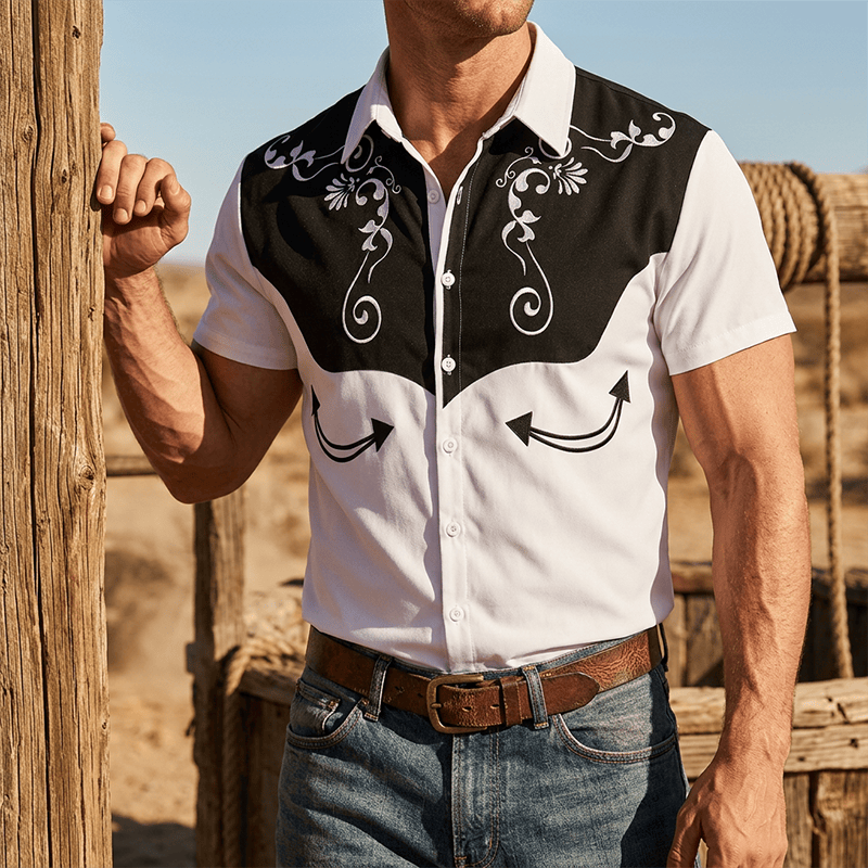 Herren-Vintage-Westernhemd mit Blumenmuster und Knopfleiste - Schwarz - 3XL - image 4