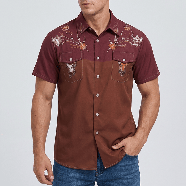 Zweifarbiges Streetwear-Western-Cowboy-Outfit-Hemd für Herren - image 1