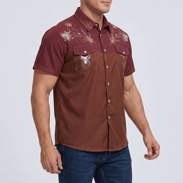 Zweifarbiges Streetwear-Western-Cowboy-Outfit-Hemd für Herren - image 3