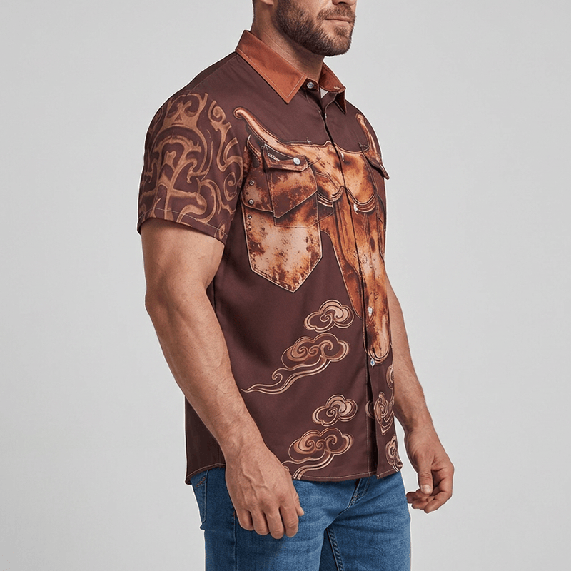 Herren-Westernhemd im Vintage-Stil mit Sattelprint und Used-Look, Streetwear-Look - image 3