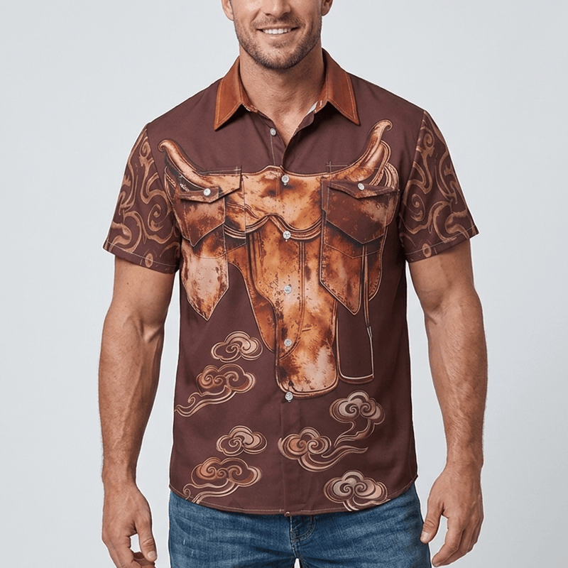 Herren-Westernhemd im Vintage-Stil mit Sattelprint und Used-Look, Streetwear-Look - image 1
