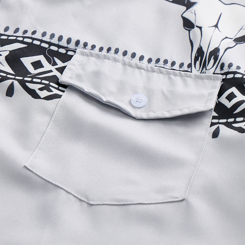 Streetwear-Hemd im Azteken-Western-Stil mit Stierschädel-Print - image 5