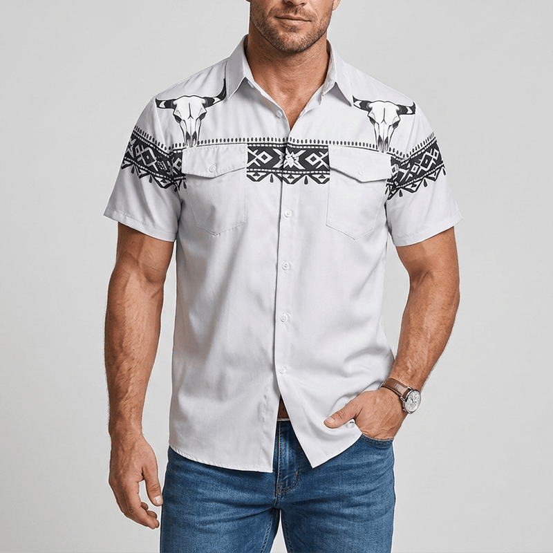 Streetwear-Hemd im Azteken-Western-Stil mit Stierschädel-Print - image 1