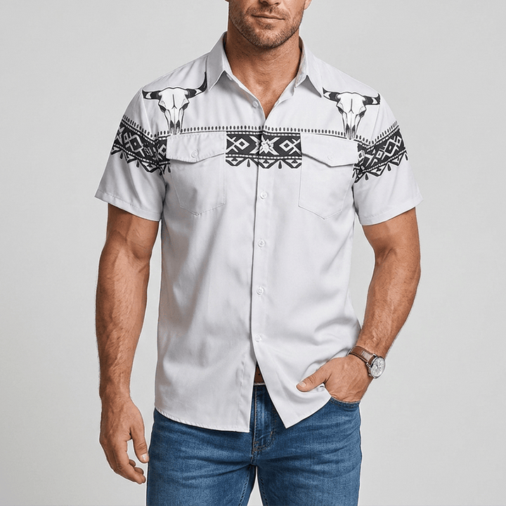 Streetwear-Hemd im Azteken-Western-Stil mit Stierschädel-Print - image 1