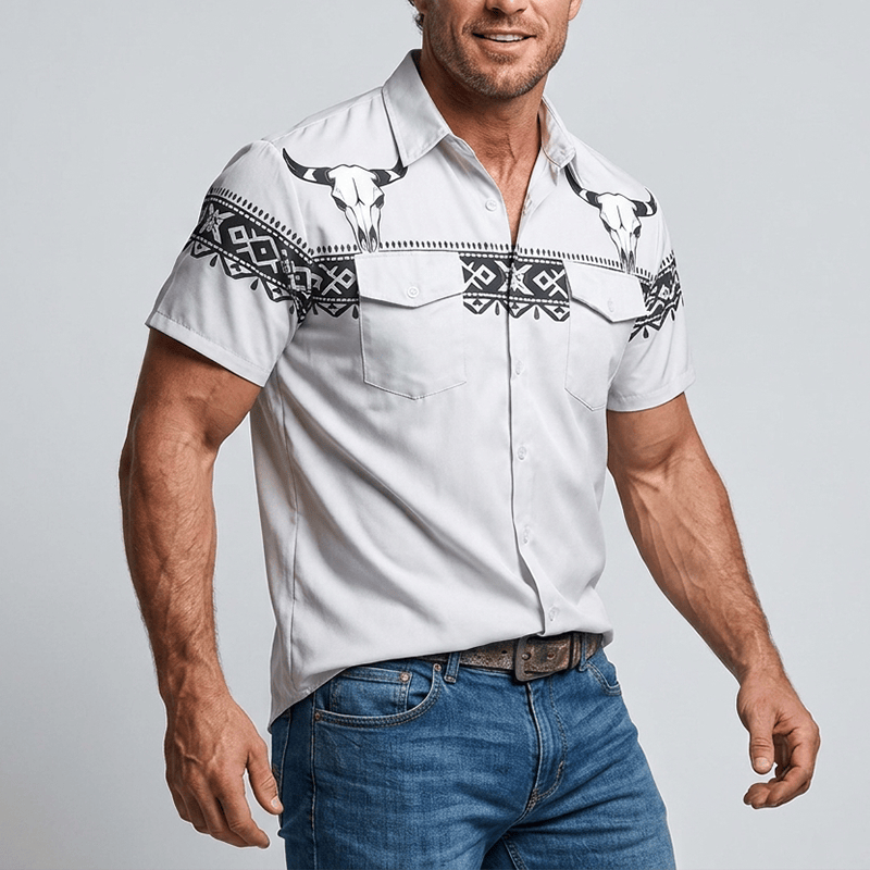 Streetwear-Hemd im Azteken-Western-Stil mit Stierschädel-Print - image 3