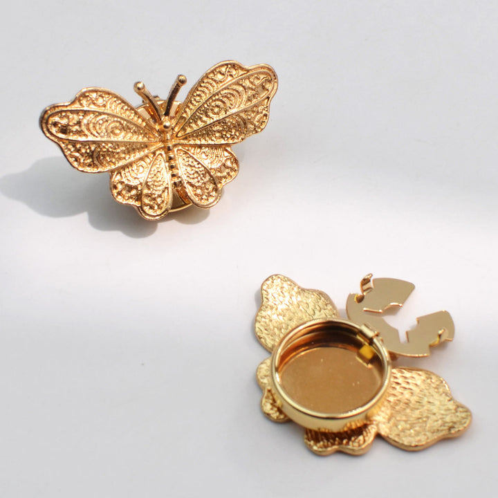 1 Paar filigrane Schmetterlings-Druckknopf-Hemdenknopf-Abdeckungen - Gold - image 0