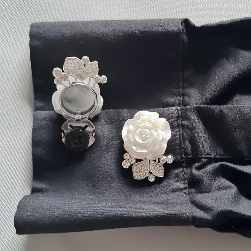 1 Paar ewig haltbare weiße Rosen-Druckknopf-Insektenknopf-Abdeckungen für Hemden - Stil Nr. 1 / Silber - image 0