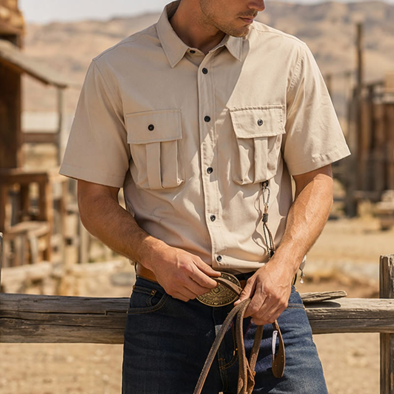 Oversized Utility Workwear Hemd für Herren mit abnehmbarem Riemen - Beige - 5XL - image 0