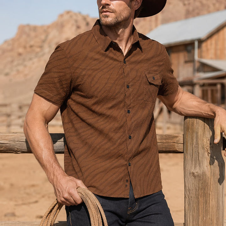Braunes, übergroßes Seersucker-Arbeitshemd für Herren - Braun - 5XL - image 0