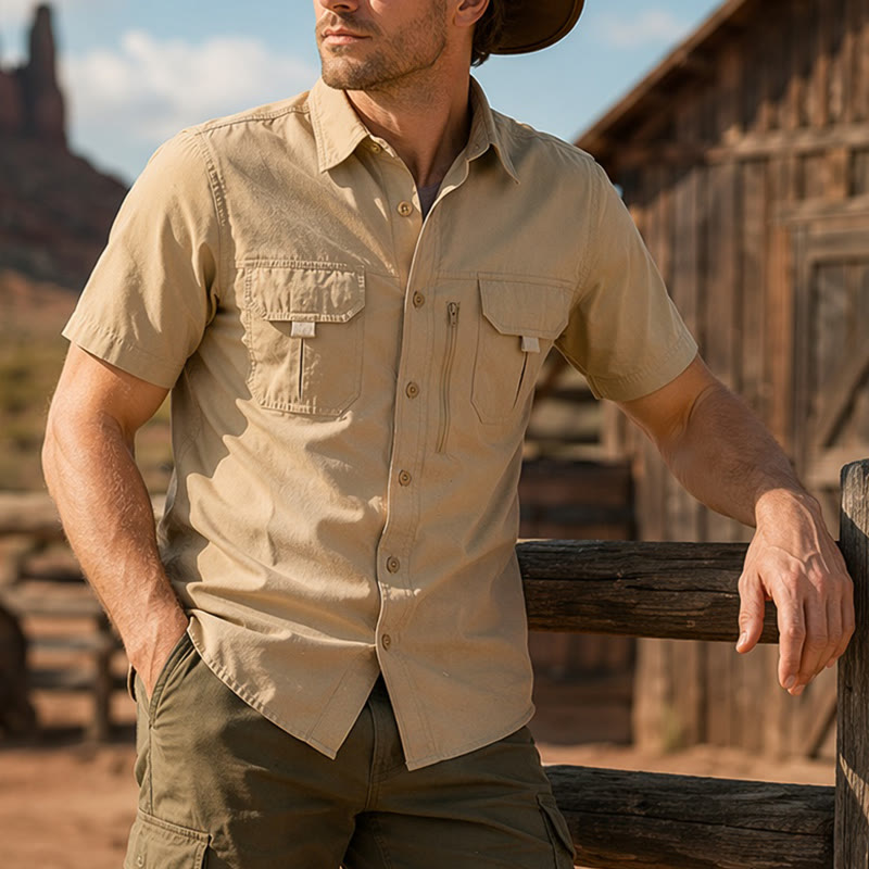 Sommerliches Outdoor-Arbeitshemd für Herren mit mehreren Taschen - Khaki - 4XL - image 4