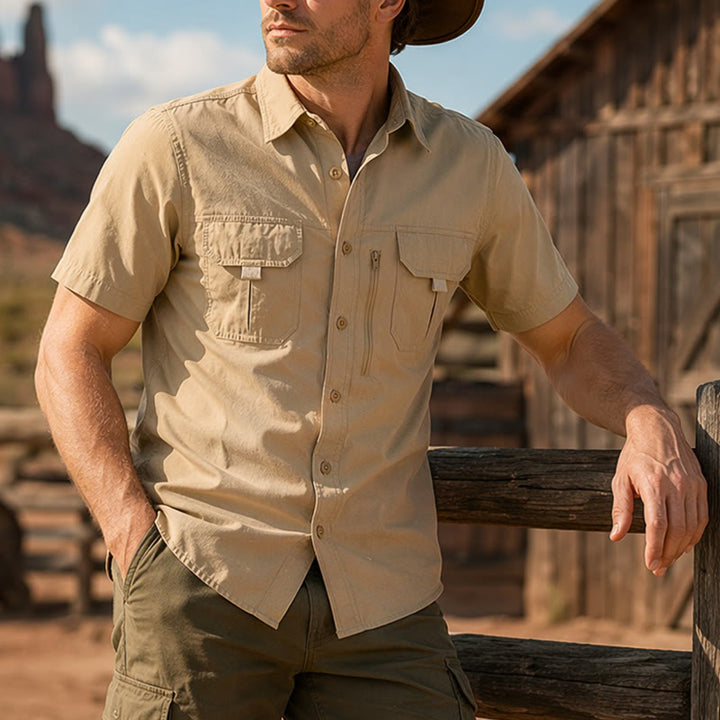 Sommerliches Outdoor-Arbeitshemd für Herren mit mehreren Taschen - Khaki - 4XL - image 4