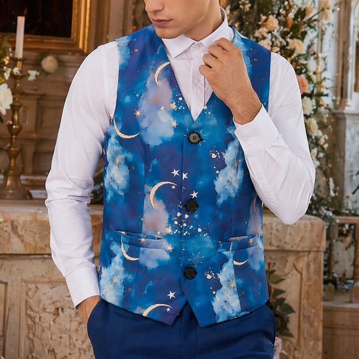 Herren-Anzugweste mit Sternennacht-Print für festliche Anlässe - Sternennachtblau - 3XL - image 0