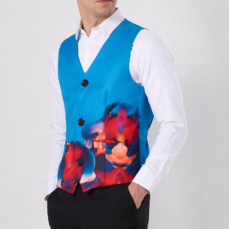 Anzugweste für Herren mit abstraktem Kunstdruck und Farbblockmuster - image 3