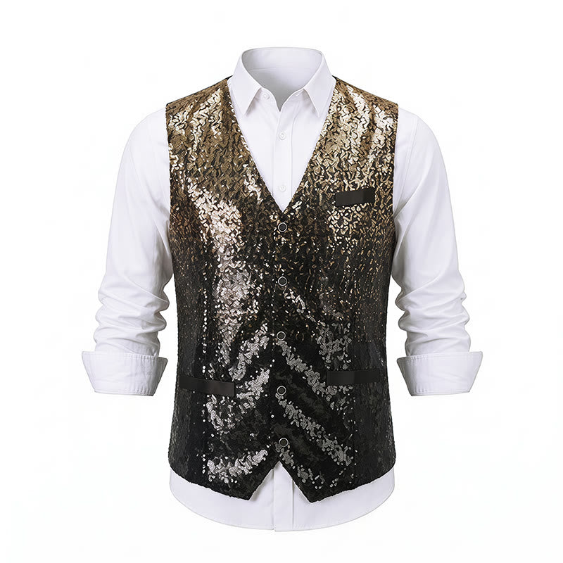Herren-Paillettenweste in Gold und Schwarz im Ombré-Farbverlauf für den Nachtclub - image 9