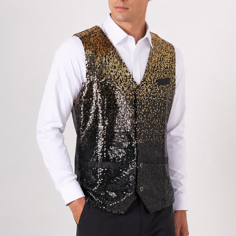 Herren-Paillettenweste in Gold und Schwarz im Ombré-Farbverlauf für den Nachtclub - image 3
