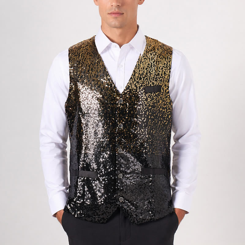 Herren-Paillettenweste in Gold und Schwarz im Ombré-Farbverlauf für den Nachtclub - image 1