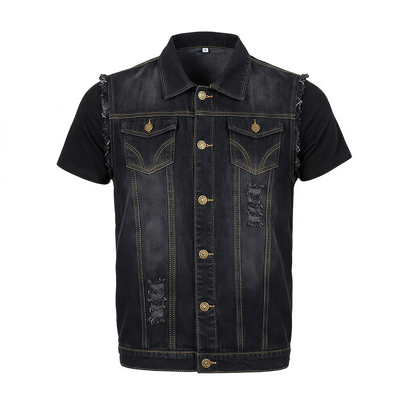 Vintage-Jeansweste mit ausgewaschenem, ausgefranstem Saum - image 11