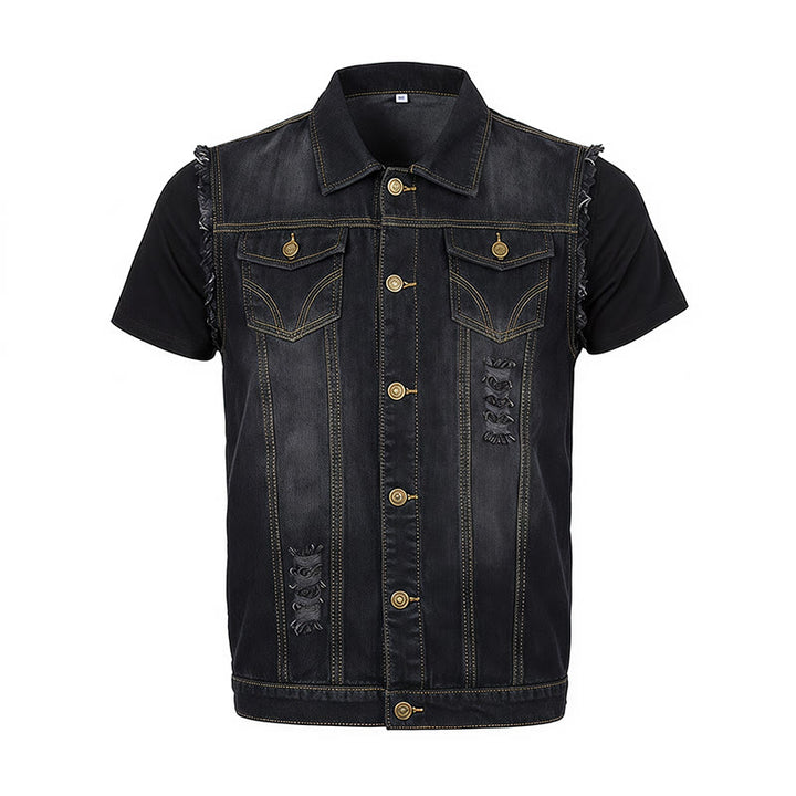 Vintage-Jeansweste mit ausgewaschenem, ausgefranstem Saum - image 11