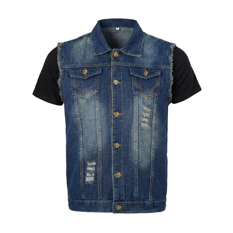 Vintage-Jeansweste mit ausgewaschenem, ausgefranstem Saum - image 9