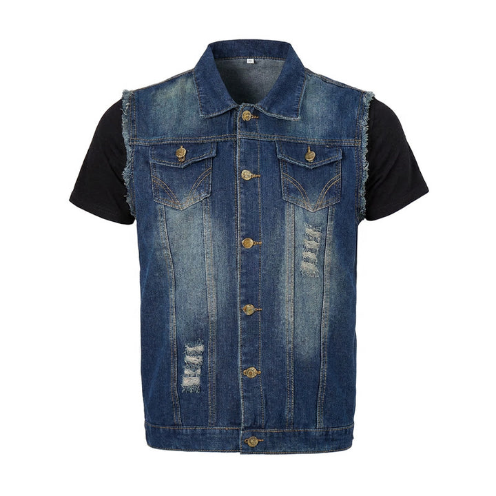 Vintage-Jeansweste mit ausgewaschenem, ausgefranstem Saum - image 9