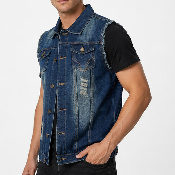 Vintage-Jeansweste mit ausgewaschenem, ausgefranstem Saum - image 3