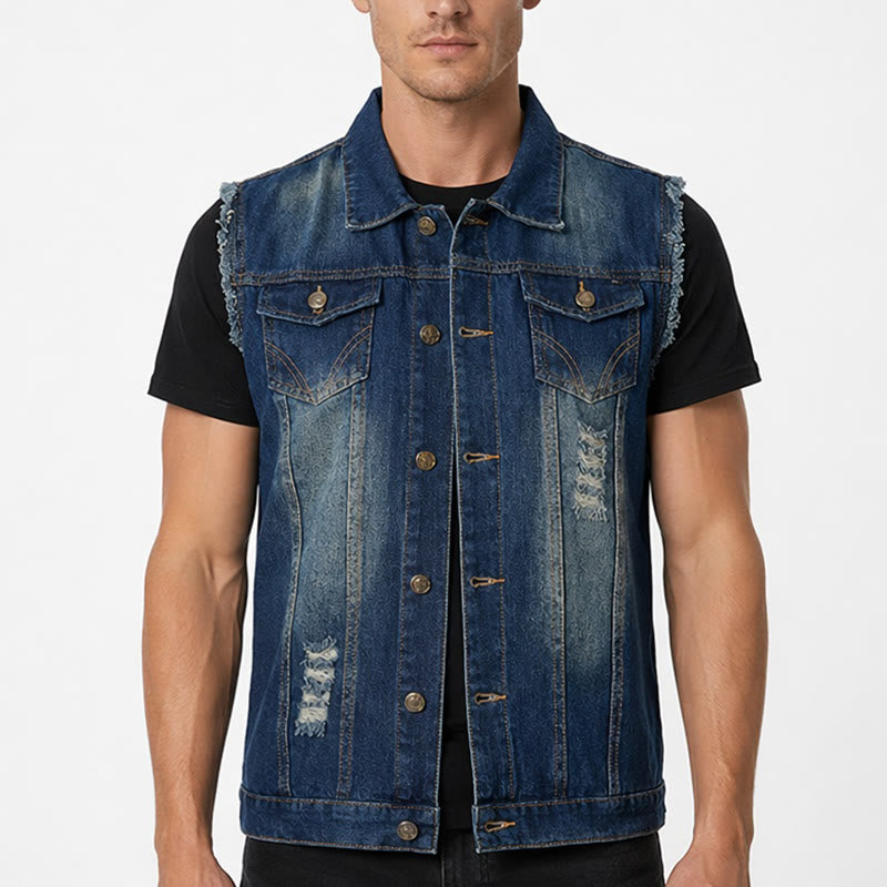 Vintage-Jeansweste mit ausgewaschenem, ausgefranstem Saum - image 1