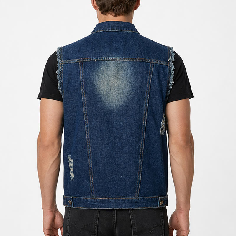 Vintage-Jeansweste mit ausgewaschenem, ausgefranstem Saum - image 2