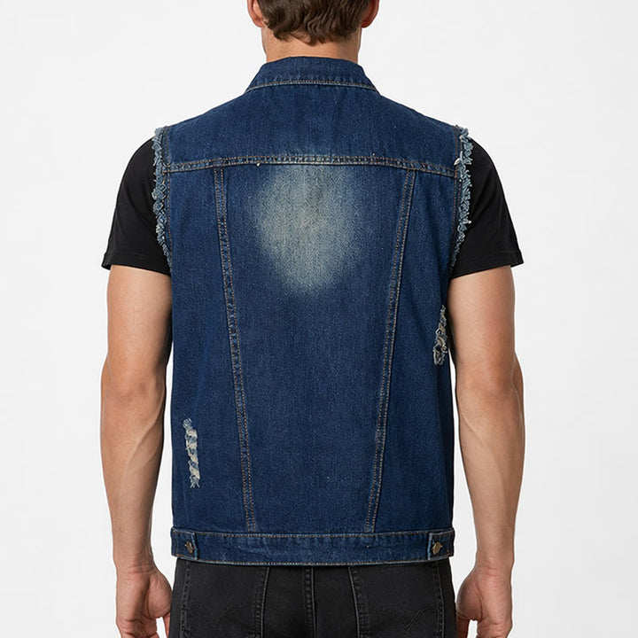 Vintage-Jeansweste mit ausgewaschenem, ausgefranstem Saum - image 2