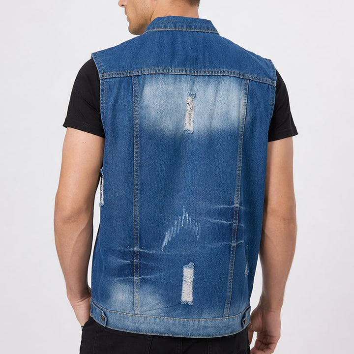 Destroyed-Jeansweste in Blau mit Patchwork-Muster - image 2