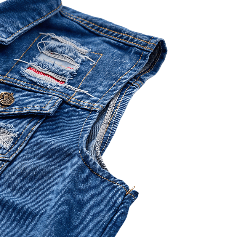 Destroyed-Jeansweste in Blau mit Patchwork-Muster - image 8