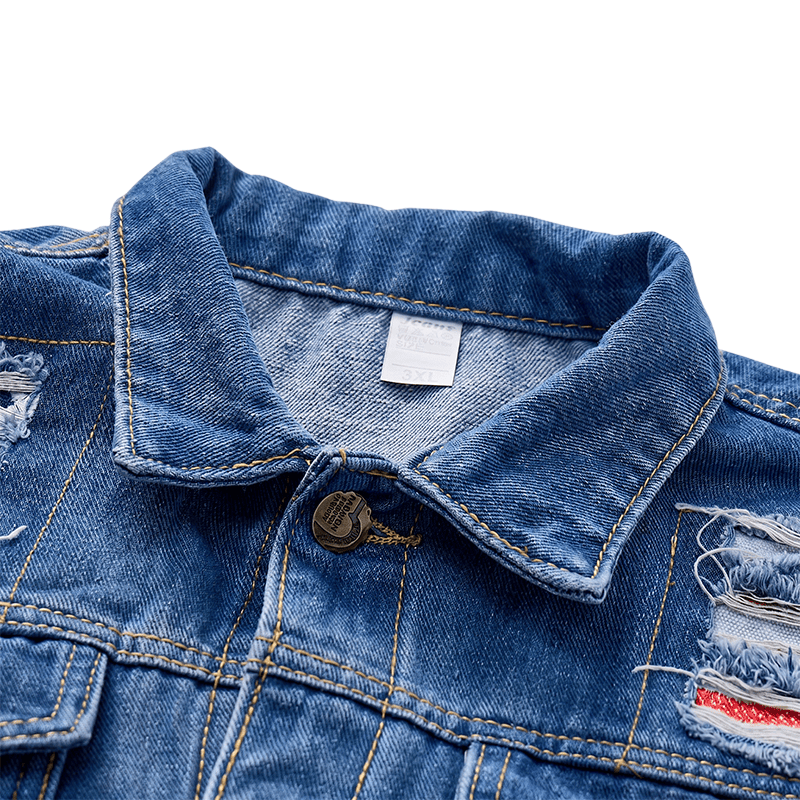 Destroyed-Jeansweste in Blau mit Patchwork-Muster - image 4