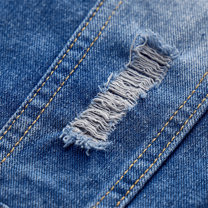 Destroyed-Jeansweste in Blau mit Patchwork-Muster - image 7