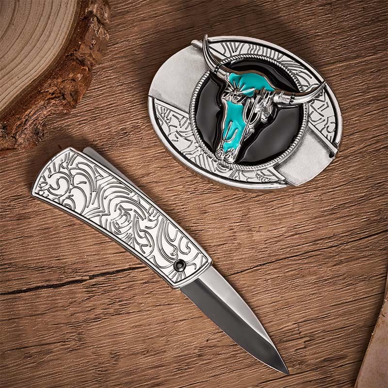 Desert Spirit Bull DIY Verstecktes Klappmesser Schnalle Ledergürtel - image 1