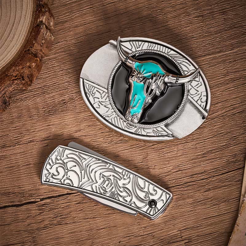 Desert Spirit Bull DIY Verstecktes Klappmesser Schnalle Ledergürtel - image 9