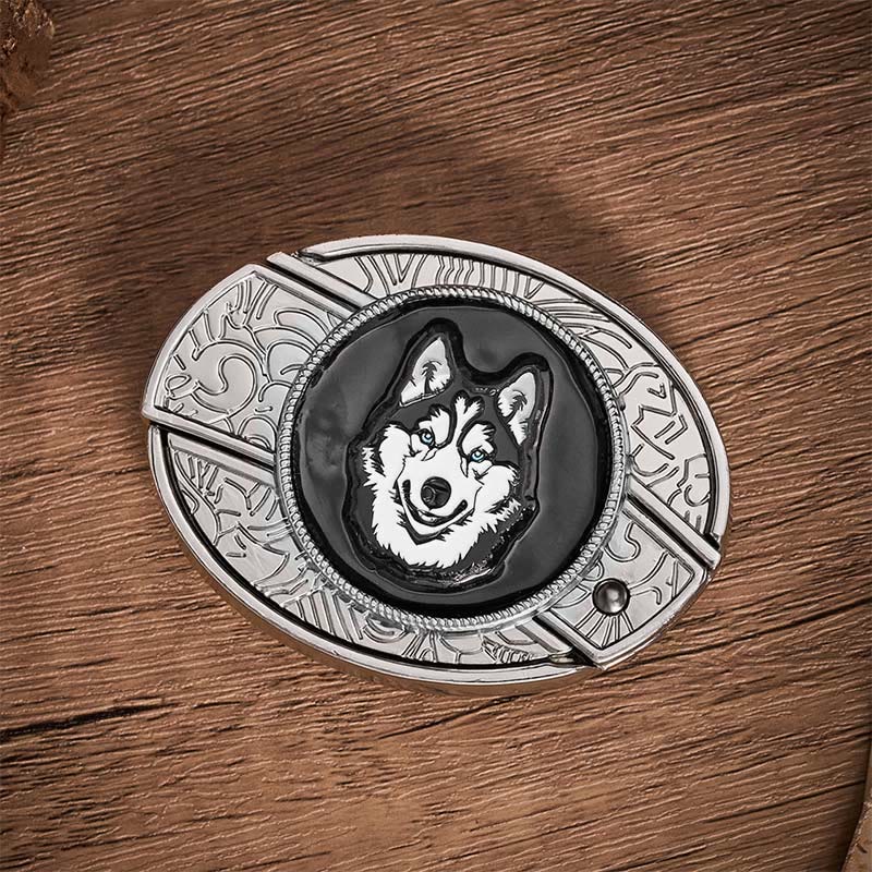Ledergürtel mit versteckter Klappmesserschnalle und blauen Augen (Husky-Motiv) - image 10