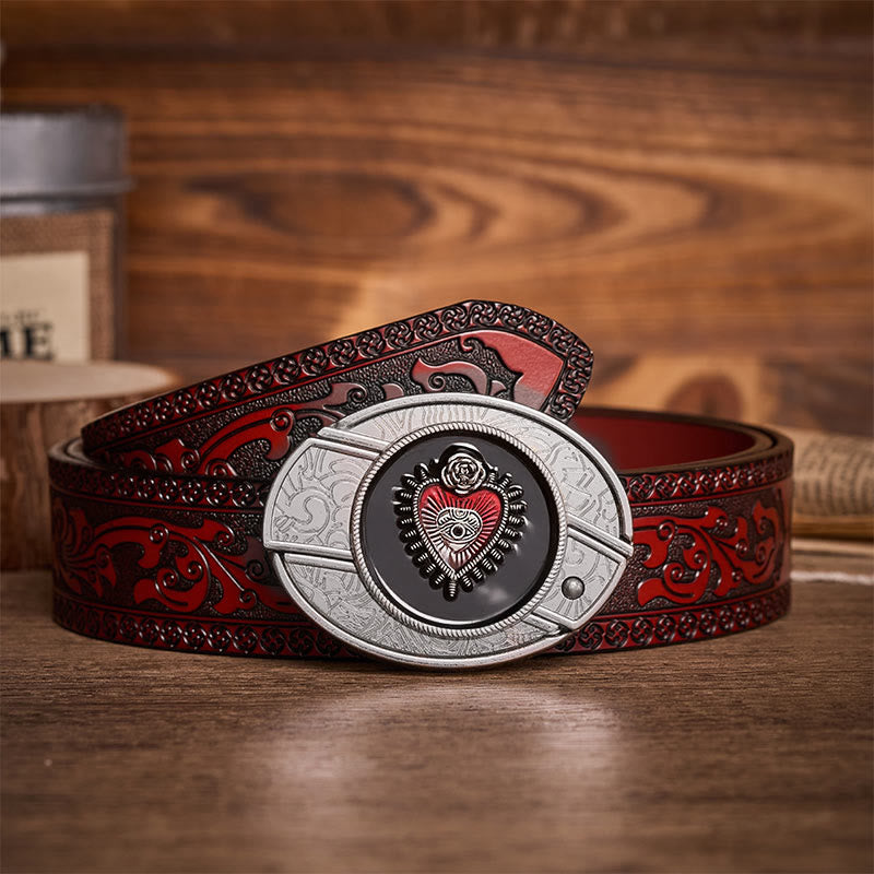 Roter und schwarzer Ledergürtel mit versteckter Klappmesserschnalle und Herzmotiv zum Selbermachen - Rotes und schwarzes Herz - Brauner geschnitzter Gürtel - 42 - image 6