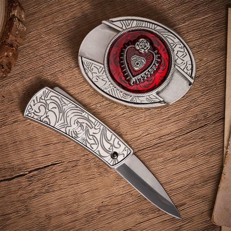 Crimson Sacred Heart DIY Verstecktes Klappmesser Schnalle Ledergürtel - image 1