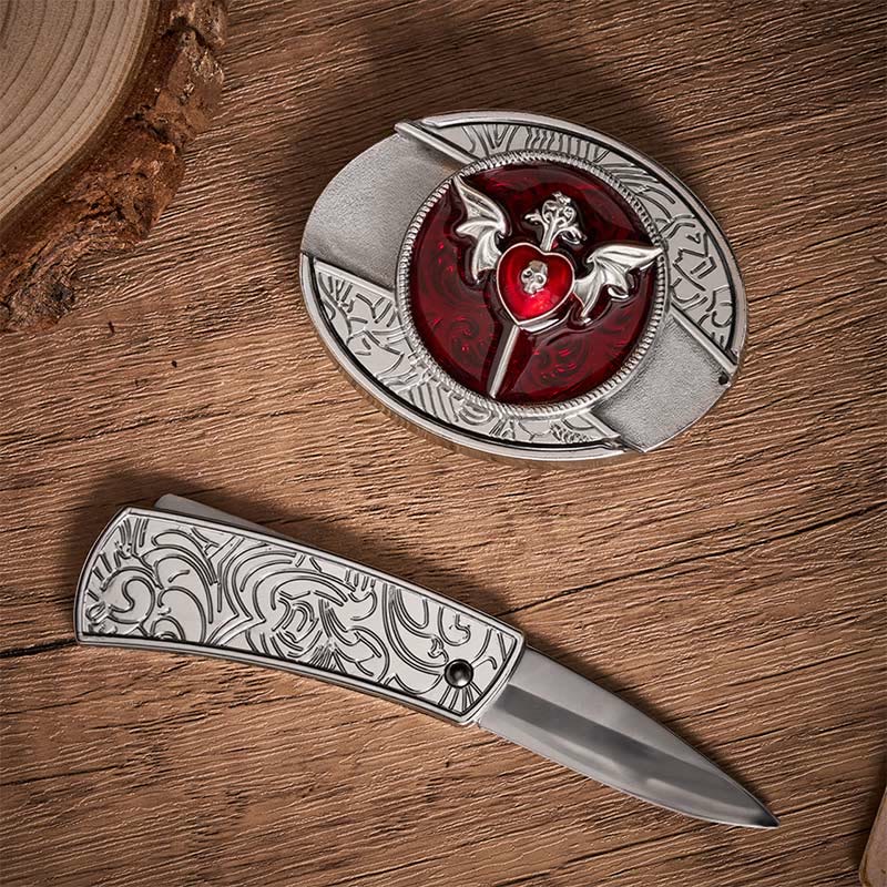 Wings & Dagger Red Heart DIY Gürtel mit versteckter Klappmesserschnalle aus Leder - image 1