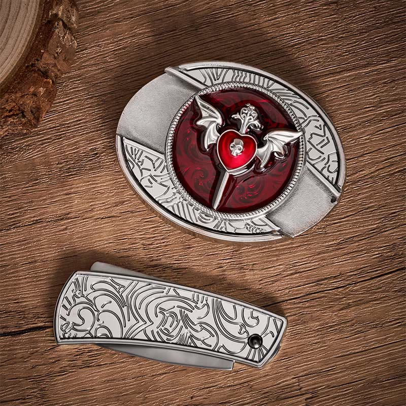 Wings & Dagger Red Heart DIY Gürtel mit versteckter Klappmesserschnalle aus Leder - image 9