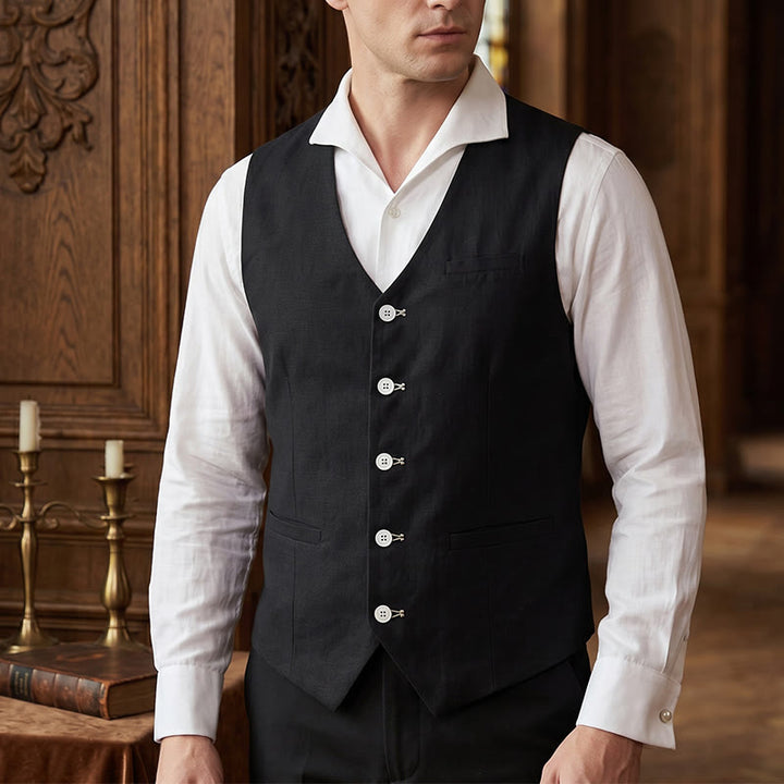 Herren-Freizeitweste aus Leinenmischgewebe, einreihig, - Schwarz - 4XL - image 8