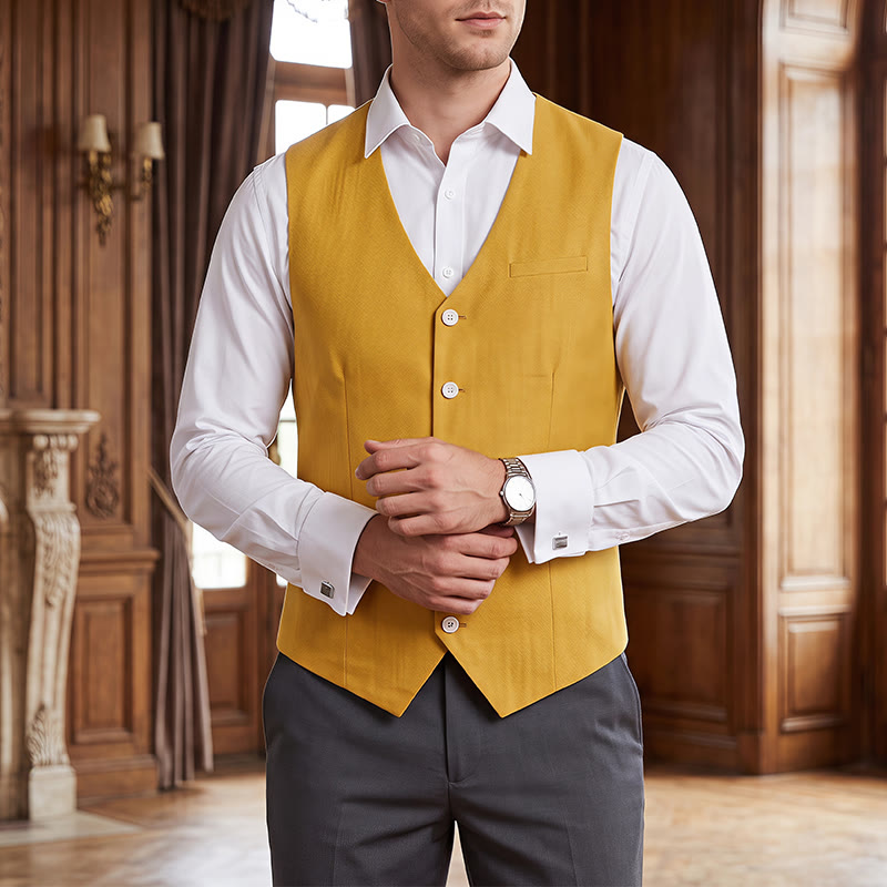 Herren-Freizeitweste aus Leinenmischgewebe, einreihig, - Gelb - 4XL - image 10